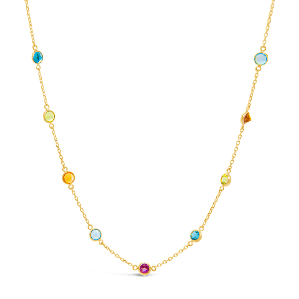 18K Yellow Gold Multi-Colored Gem Necklace