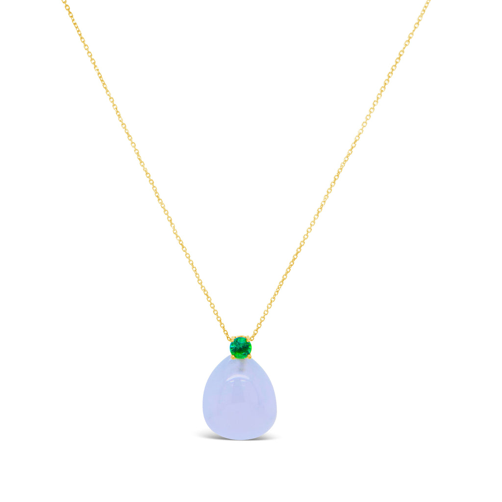 18K Yellow Gold Cabachon Moonstone and Emerald Necklace