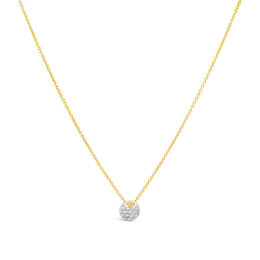 18K Yellow Gold Round Pave Diamond Charm Necklace