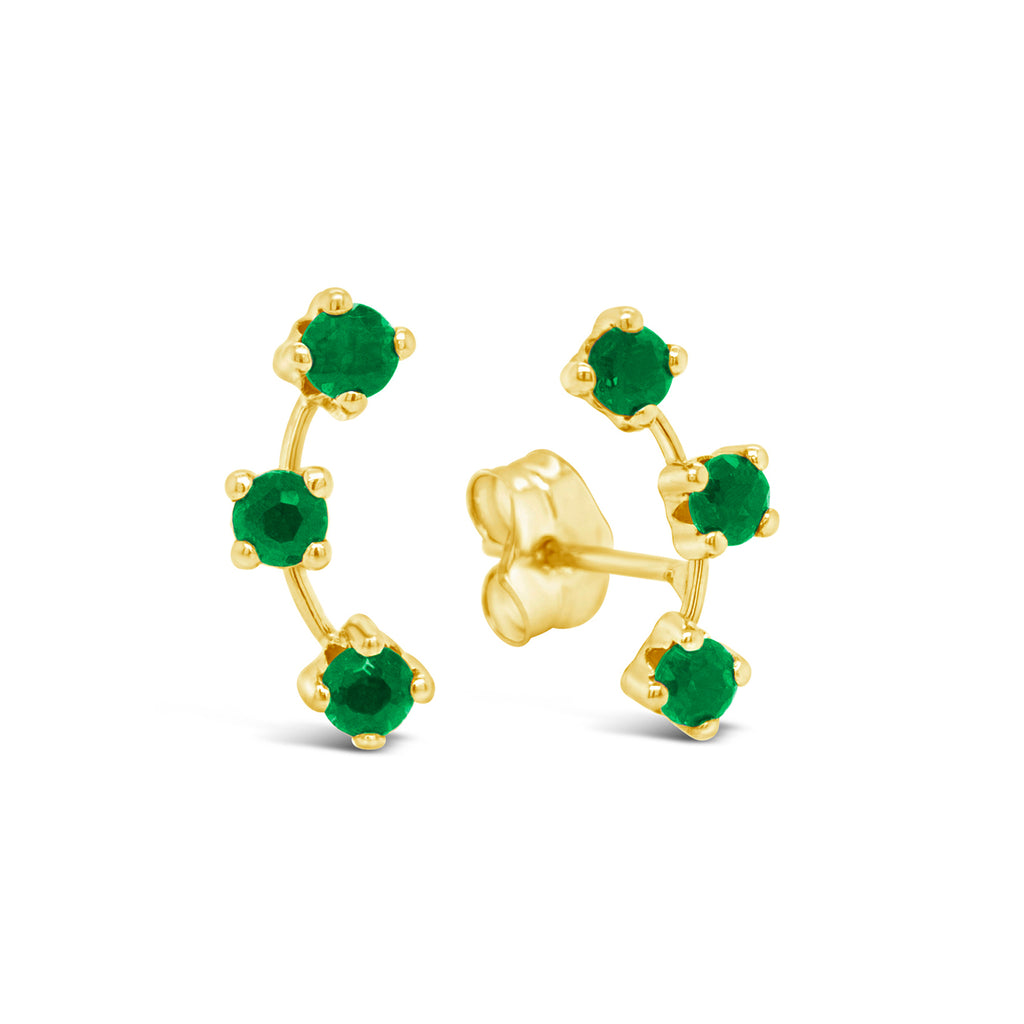 18K Yellow Gold Emerald Ear Climber Stud Earrings