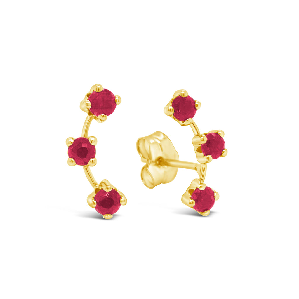 18K Yellow Gold Ruby Ear Climber Stud Earrings