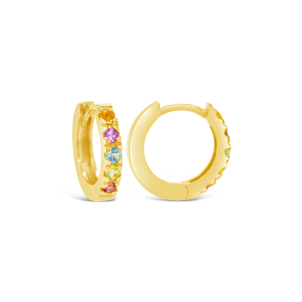 18K Yellow Gold Multi-Colored Gem Huggie Earrings