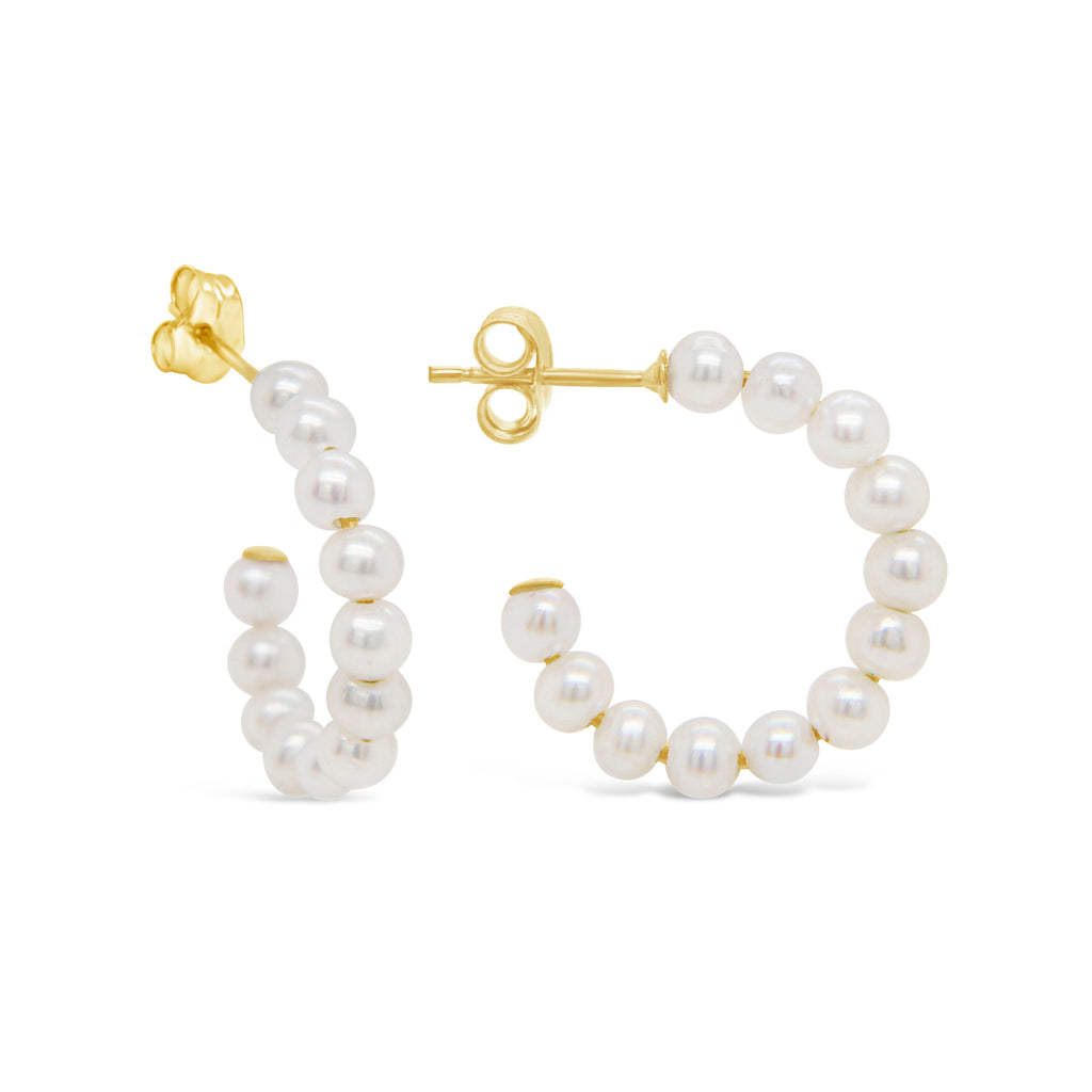 18K Yellow Gold Pearl Hoop Earrings