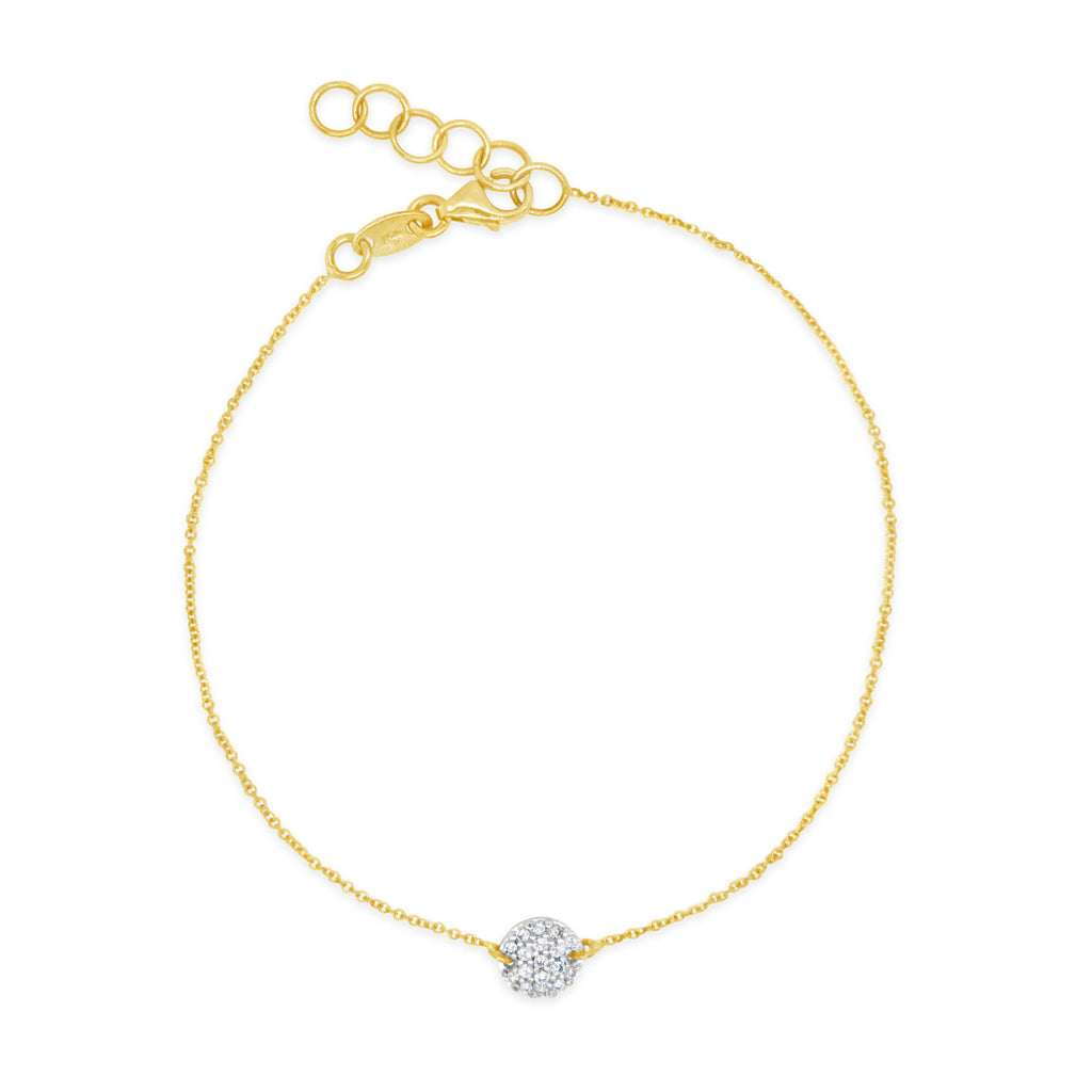 18K Yellow Gold Round Pave Diamond Bra Charm Bracelet