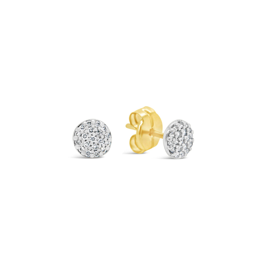 18K Yellow Gold Round Pave Diamond Round Stud Earring