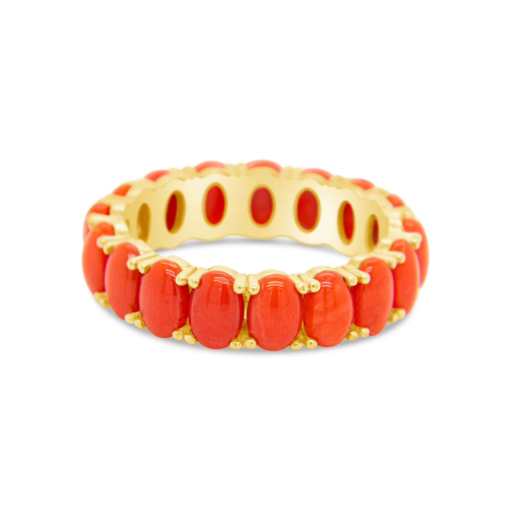 18K Yellow Gold Coral Eternity Ring