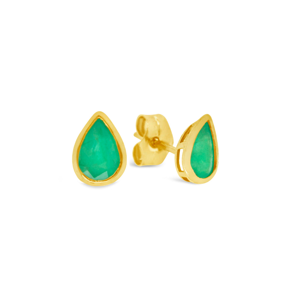 18K Yellow Gold Emerald Pear Shape Stud Earrings