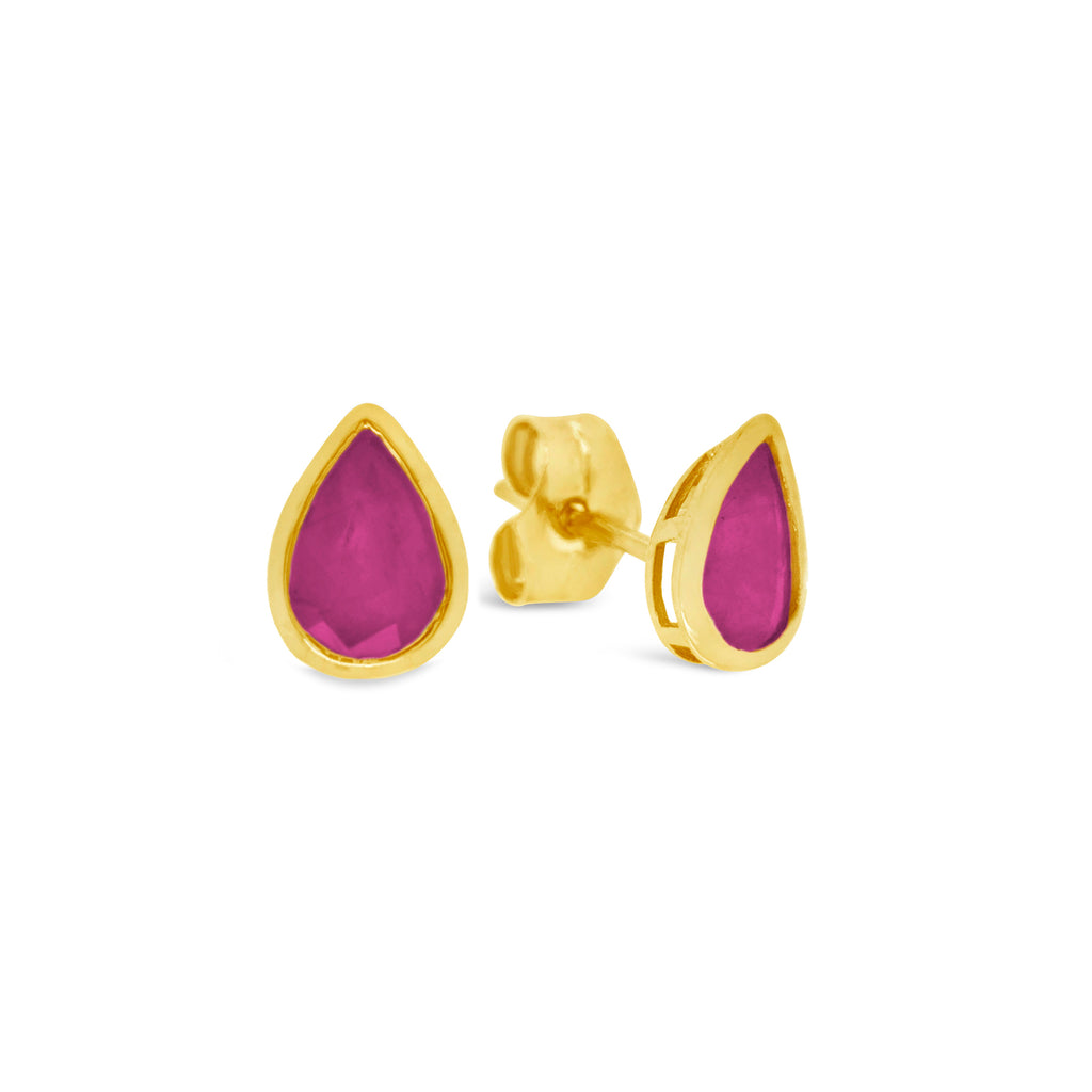 18K Yellow Gold Ruby Pear Shape Stud Earrings