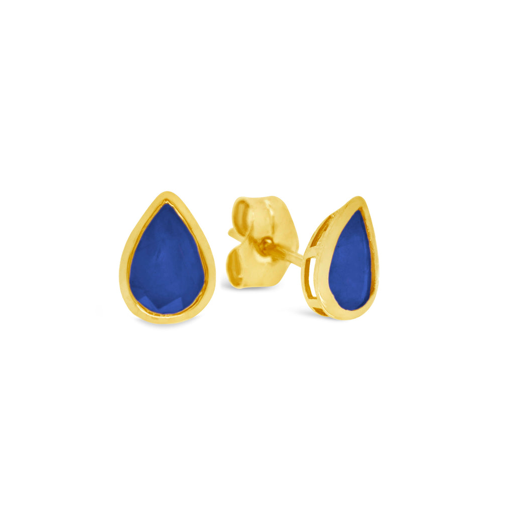 18K Yellow Gold Blue Sapphire Pear Shape Stud Earrings