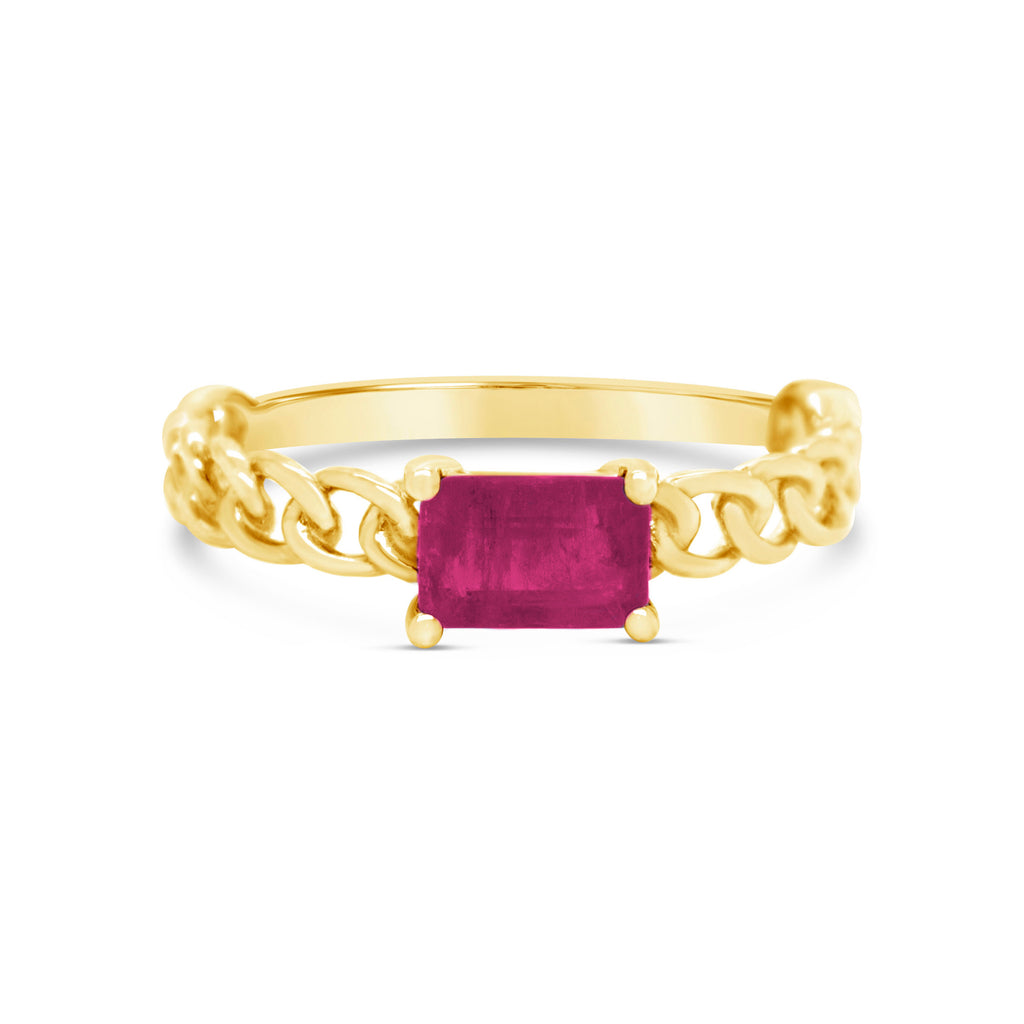 18K Yellow Gold Ruby Cuban Link Ring