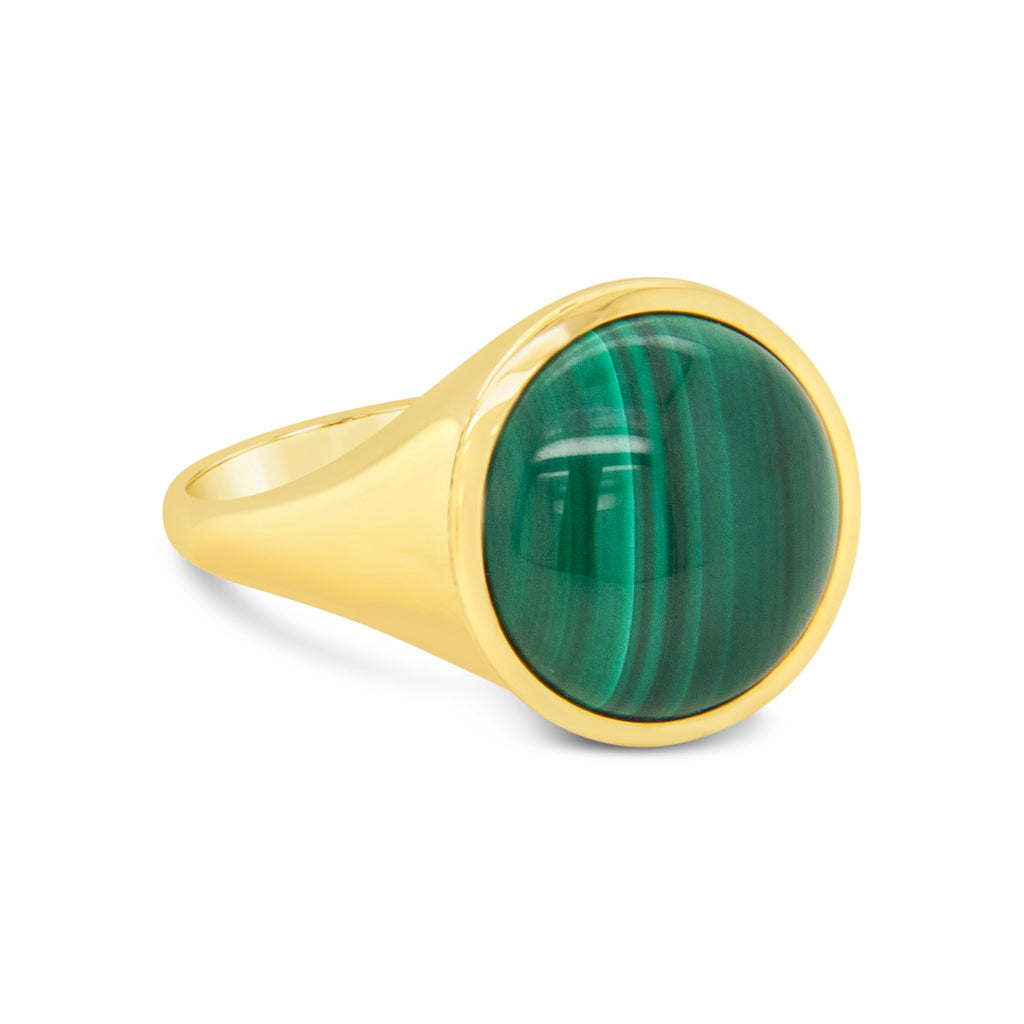 18K Yellow Gold Large Round Malachite Ring