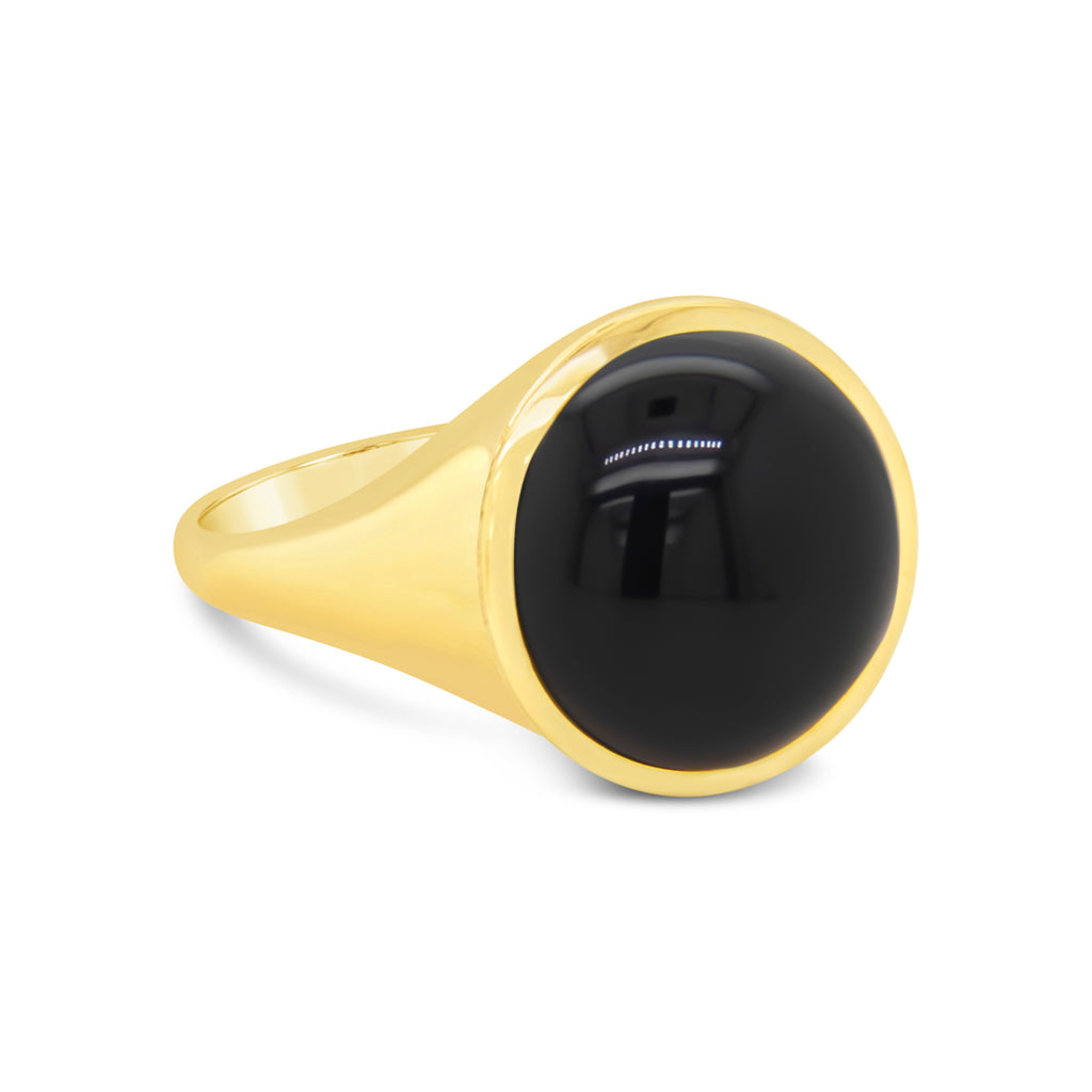 18K Yellow Gold Large Round Onyx Ring