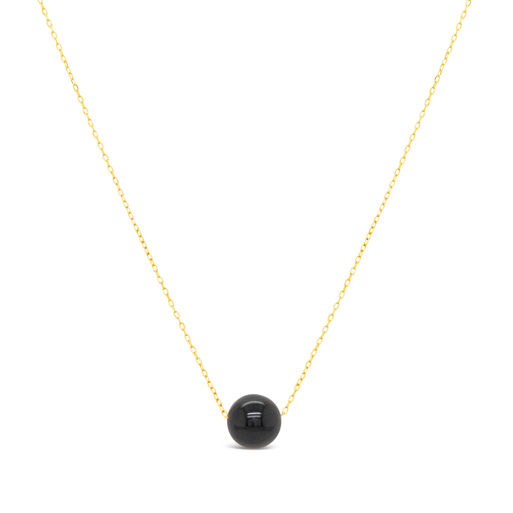 18K Yellow Gold Onyx Black Bead Necklace