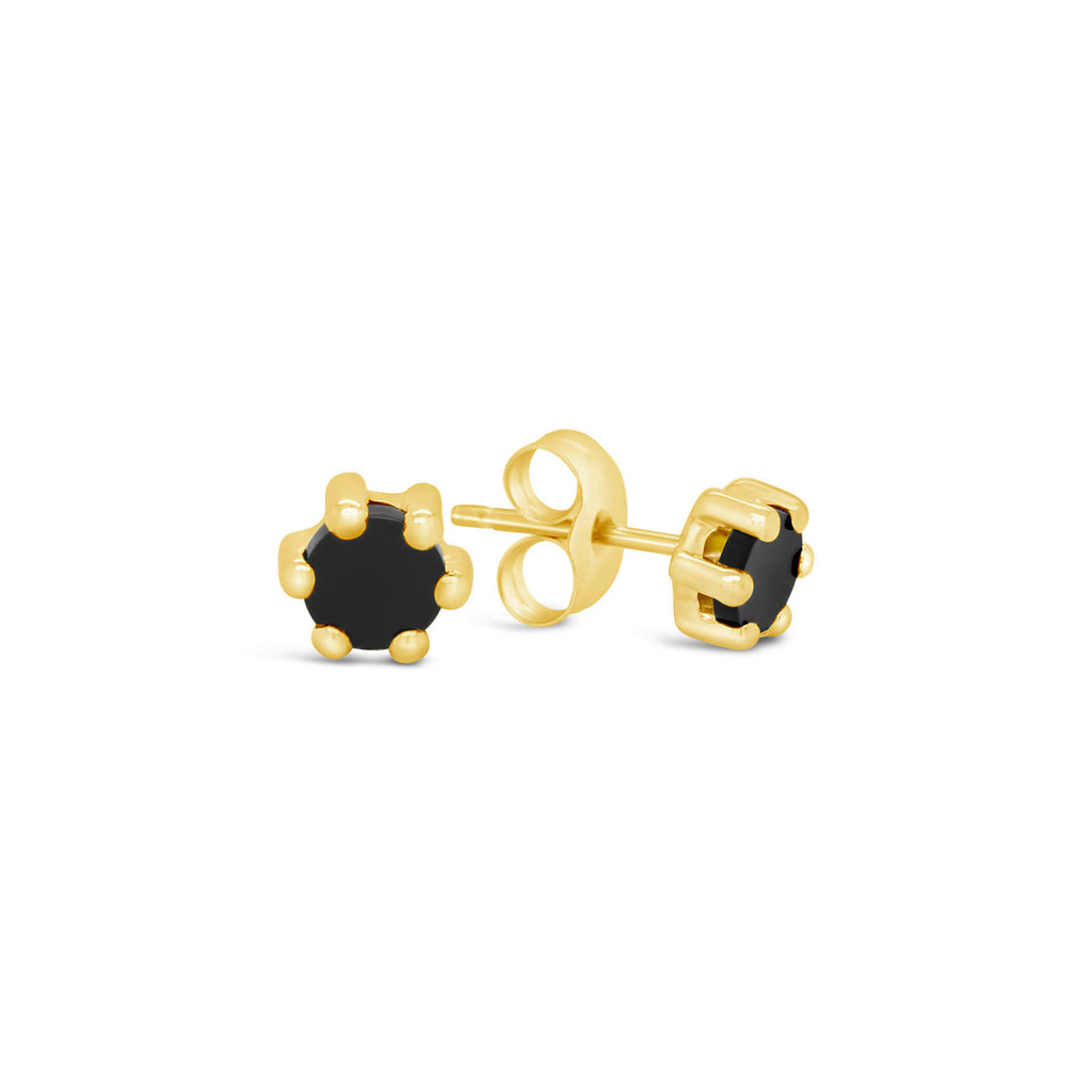 18K Yellow Gold Round 5mm Black Onyx Stud Earrings