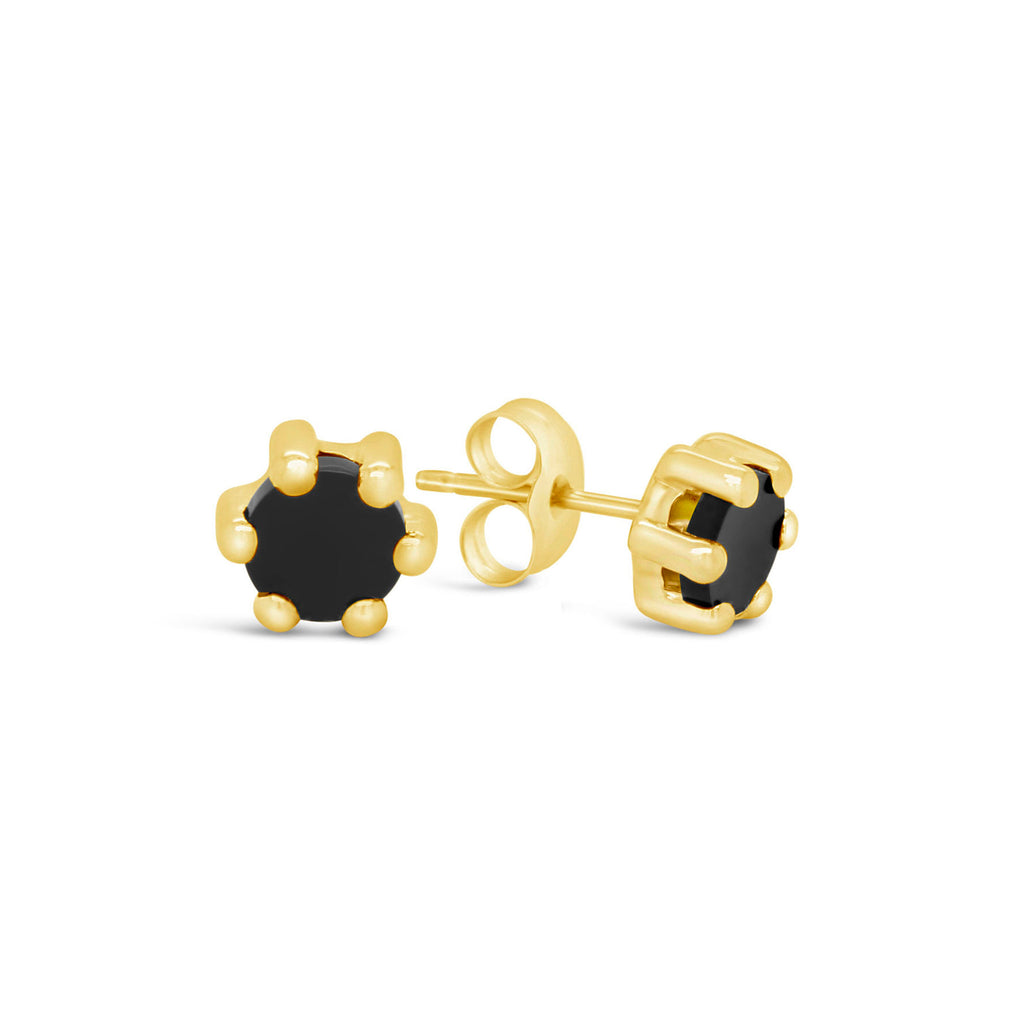 18K Yellow Gold Round 6mm Black Onyx Stud Earrings