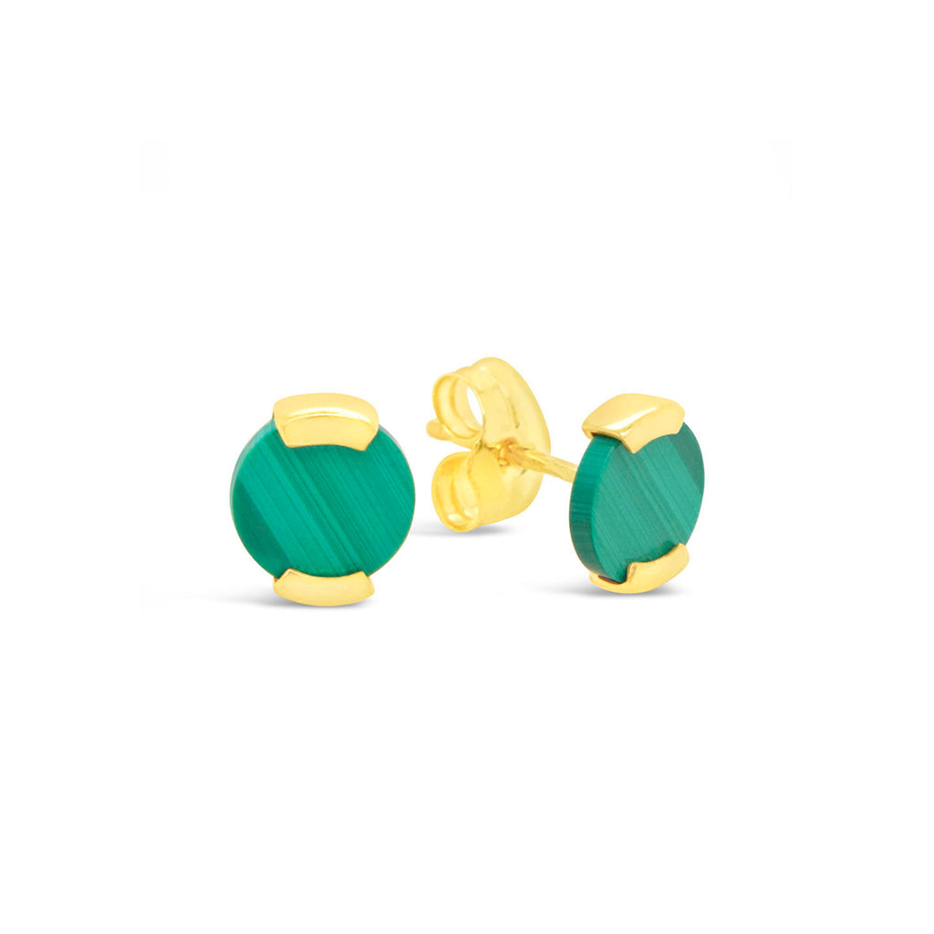 18K Yellow Gold Round Malachite Stud Earrings