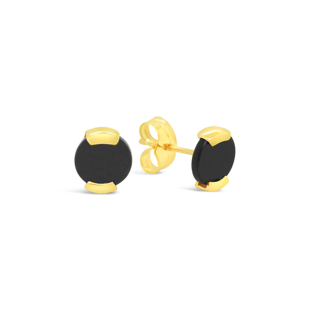 18K Yellow Gold Round Onyx Stud Earrings