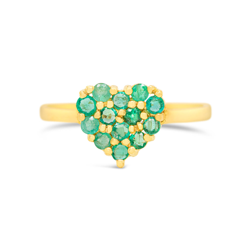 18K Yellow Gold Pave Emerald Heart Ring