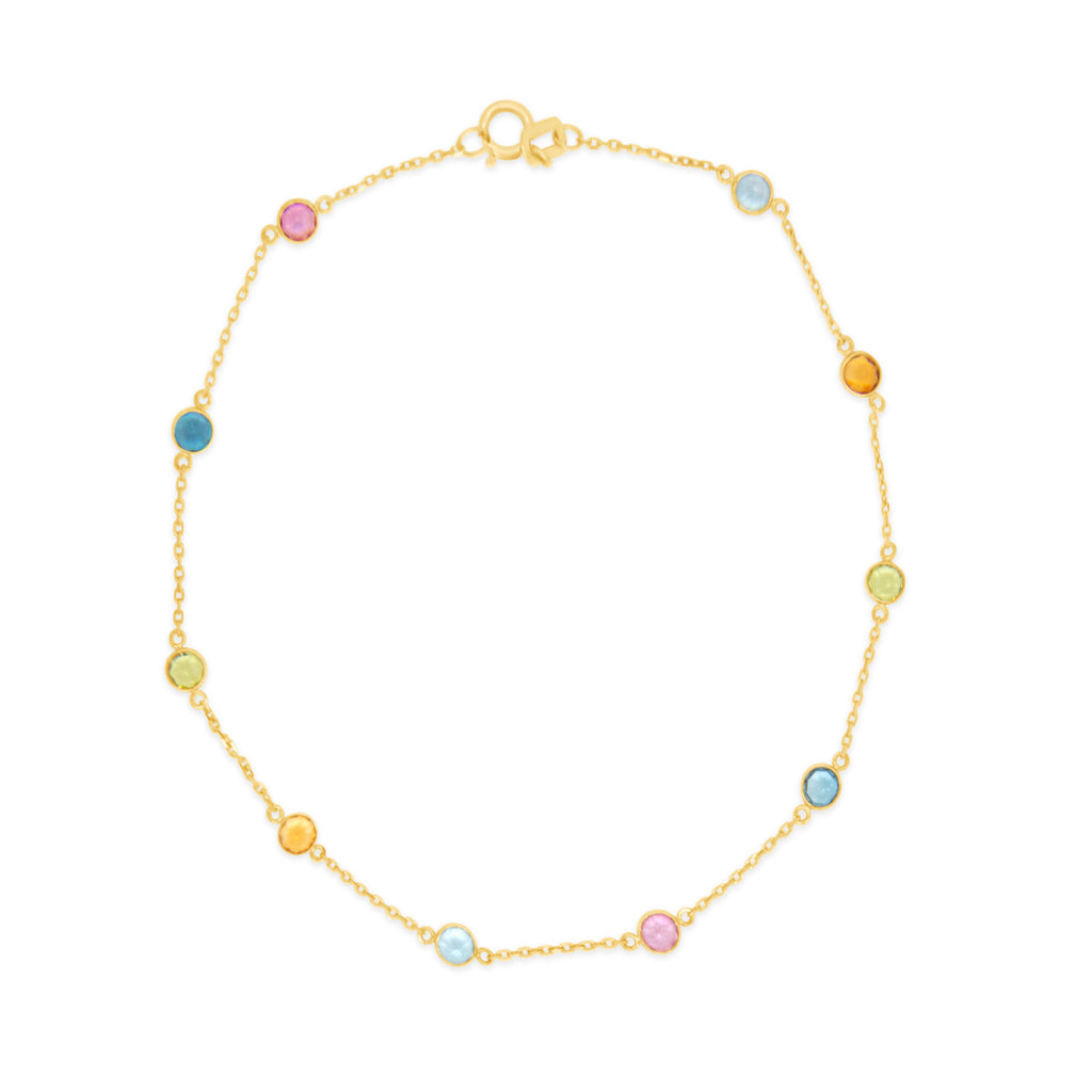 18K Yellow Gold Multi-Colored Gem Station Bracelet