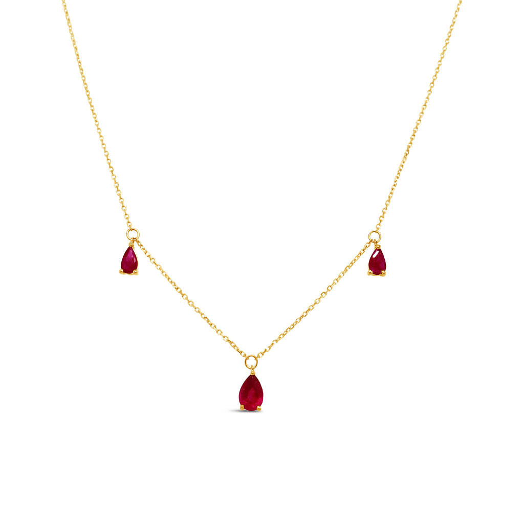 18K Yellow Gold Ruby Pear Drops Necklace