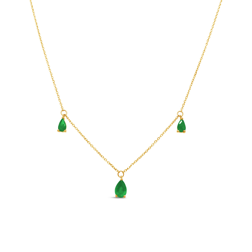 18K Yellow Gold Emerald Pear Drops Necklace