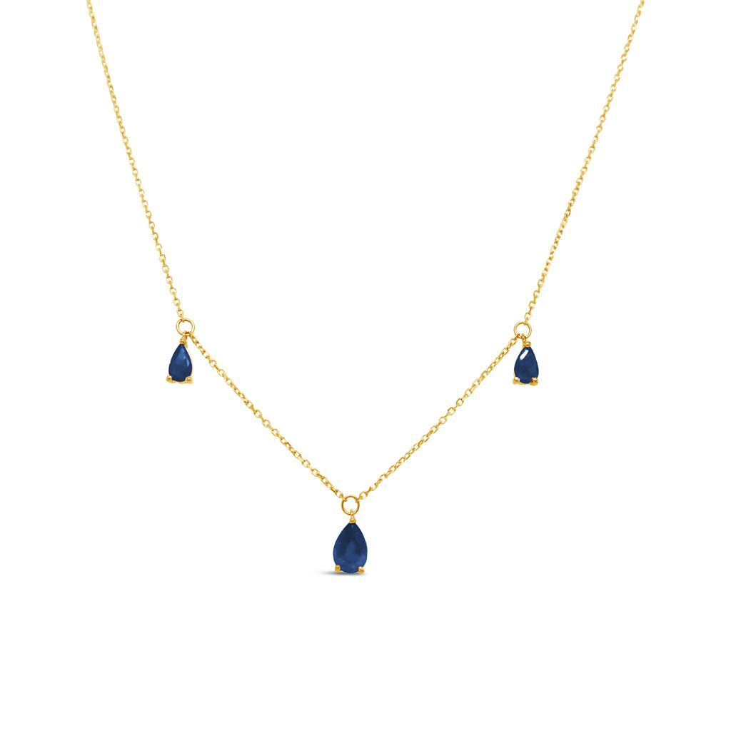 18K Yellow Gold Blue Sapphire Pear Shape Drop Necklace