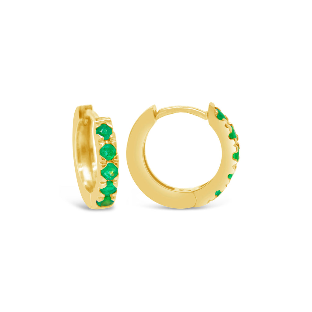 18K Yellow Gold Emerald Huggie Earrings