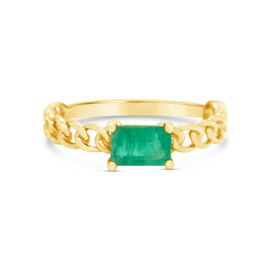 18K Yellow Gold Emerald Cuban Link Ring