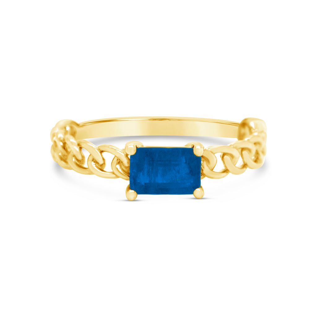 18K Yellow Gold Sapphire Cuban Link Ring