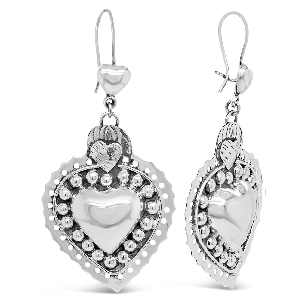 Silver Vintage Heart Dangling Earrings