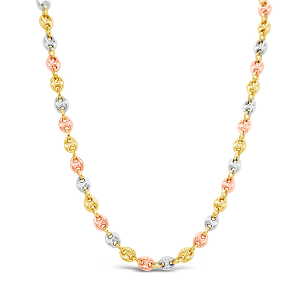 14k Tri Color Gold Mariner Puff Chain Necklace