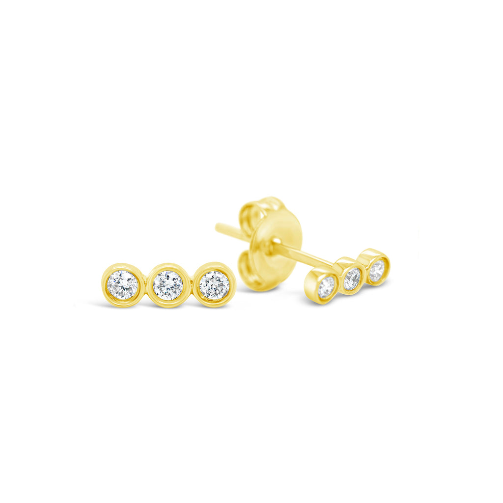 14k Yellow Bezel Diamond Bar Stud Earrings