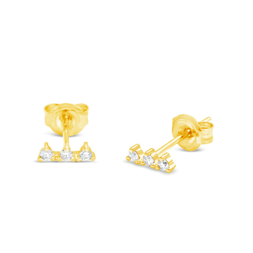 14k Yellow Gold Diamond Bar Stud Earrings