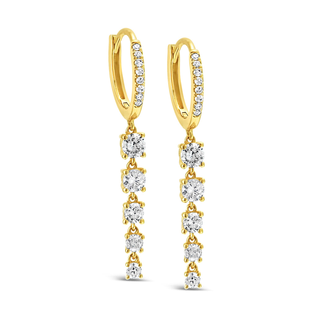 14k Yellow Gold Diamond Drop Huggie Earrings