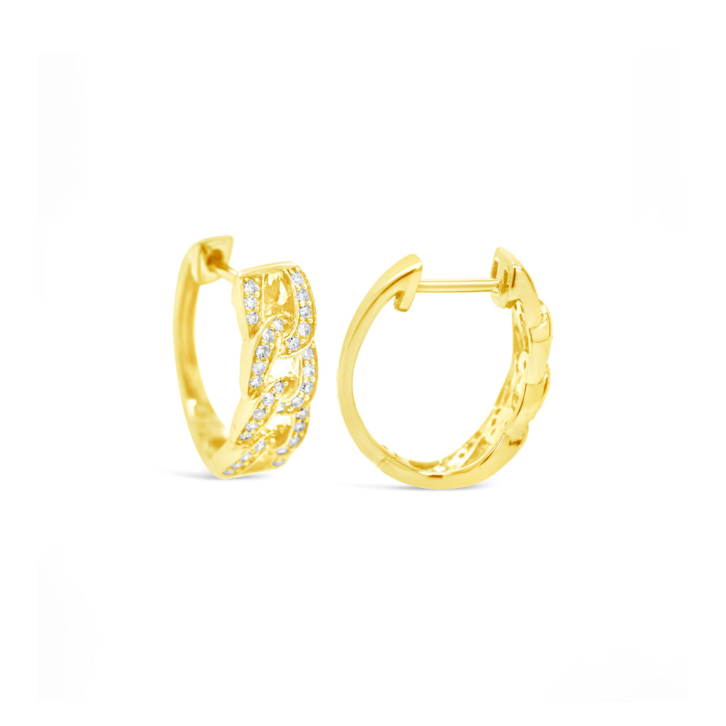 14k Yellow Gold Diamond Cuban Link Huggie Earrings