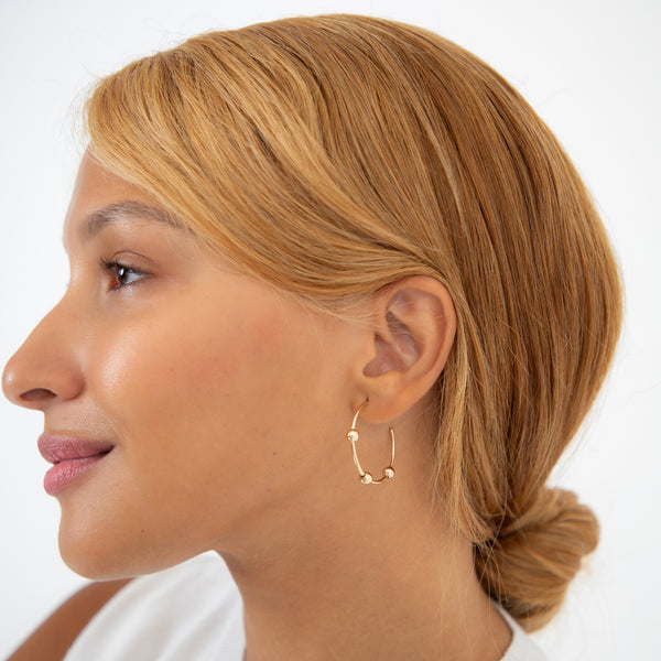 14k Yellow Gold Small Bead Ball Hoop Earrings