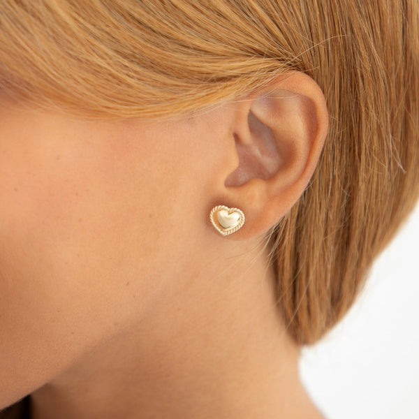 14k Yellow Gold Puffy Heart Stud Earrings