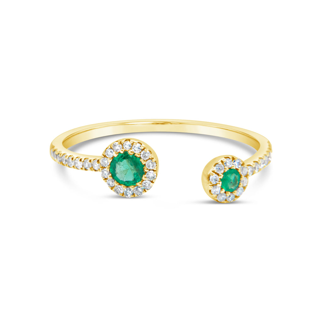 14k Yellow Gold Round Emerald Diamond Open Ring