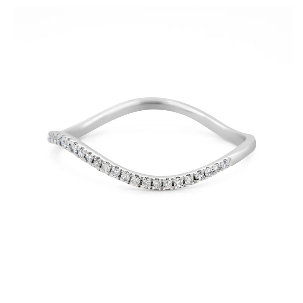 14k White Gold Curved Pave Diamond Ring