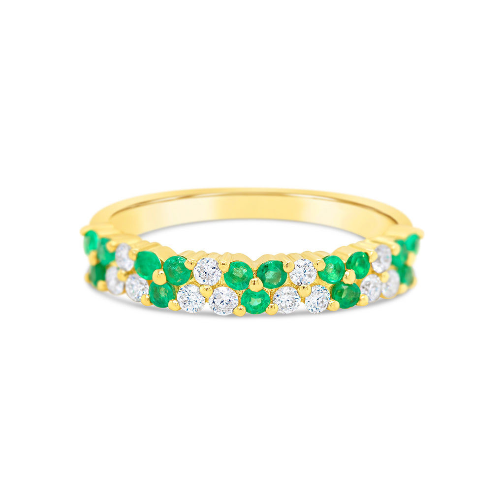 14k Yellow Gold Emerald and Diamond Flower Band Ring