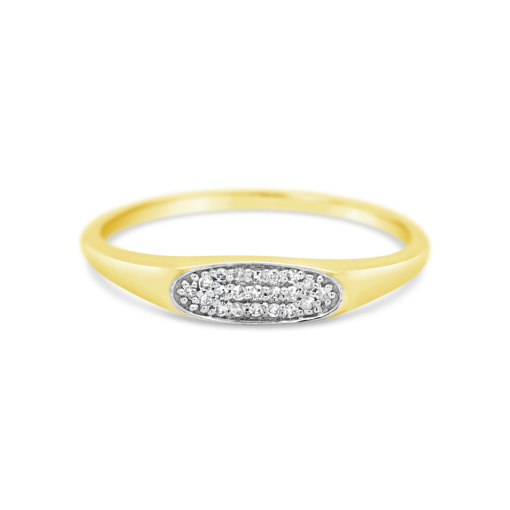 14k Yellow and White Gold Diamond Oval Signet Ring