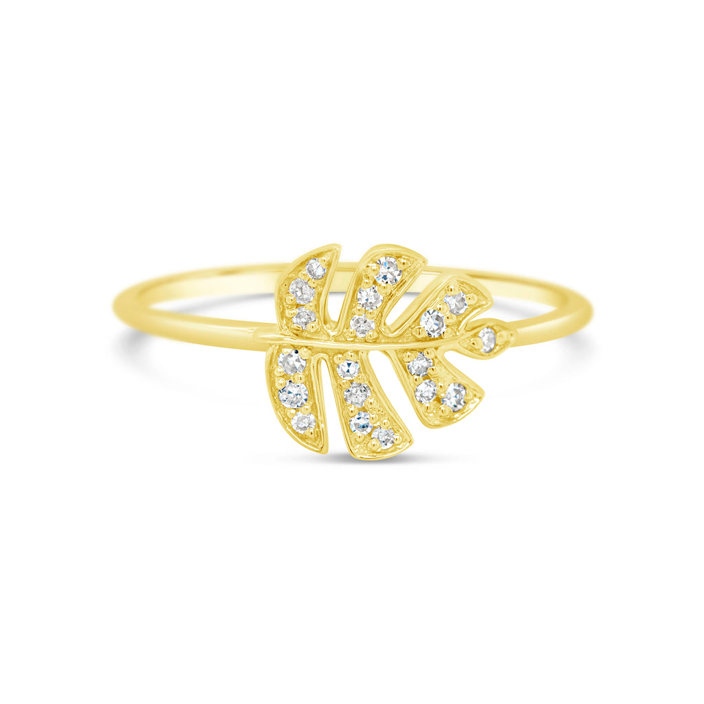 14k Yellow Monstera Diamond Ring