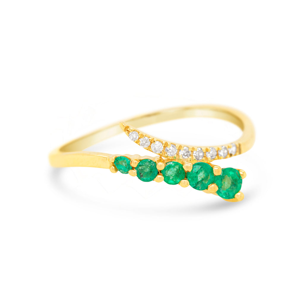 14k Yellow Gold Emerald & Diamond Bypass Ring