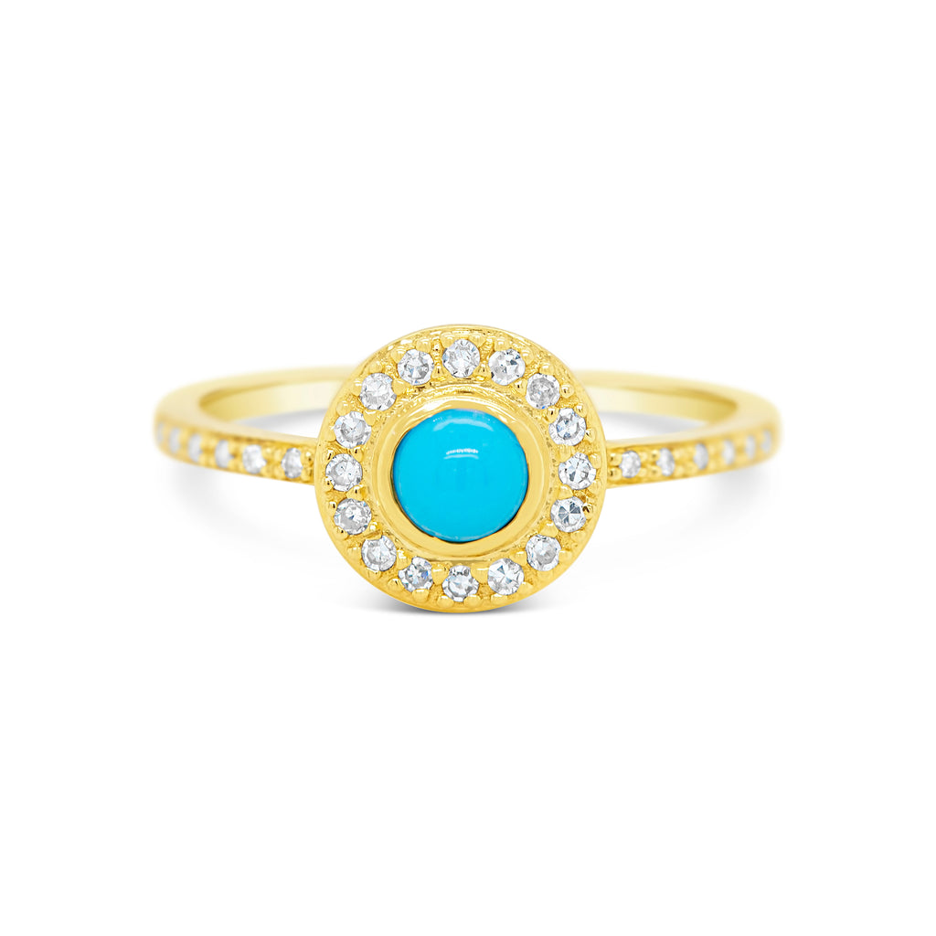 14k Yellow Gold Turquoise Pave Diamond Ring