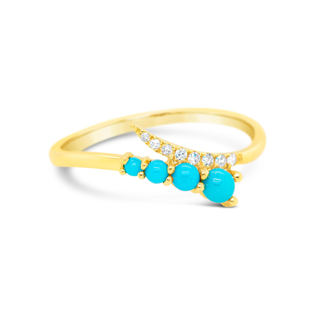 14k Yellow Gold Turquoise & Diamond Bypass Ring