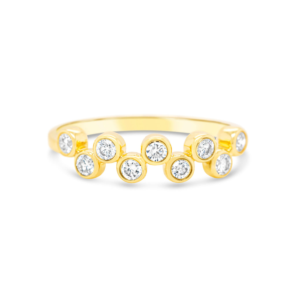 14K Yellow Gold Bezel Diamond Stackable Bubble Band Ring