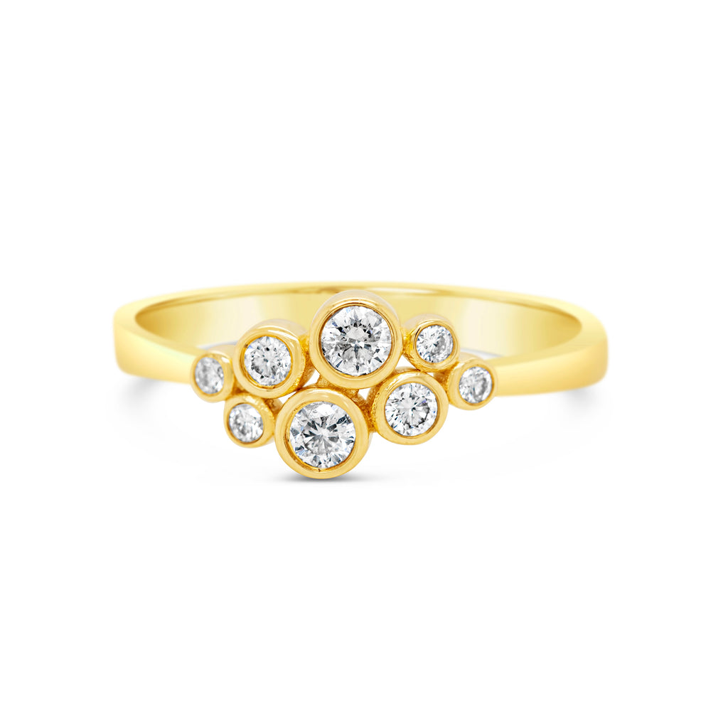 14k Yellow Gold Bezel Diamond Cluster Bubble Ring