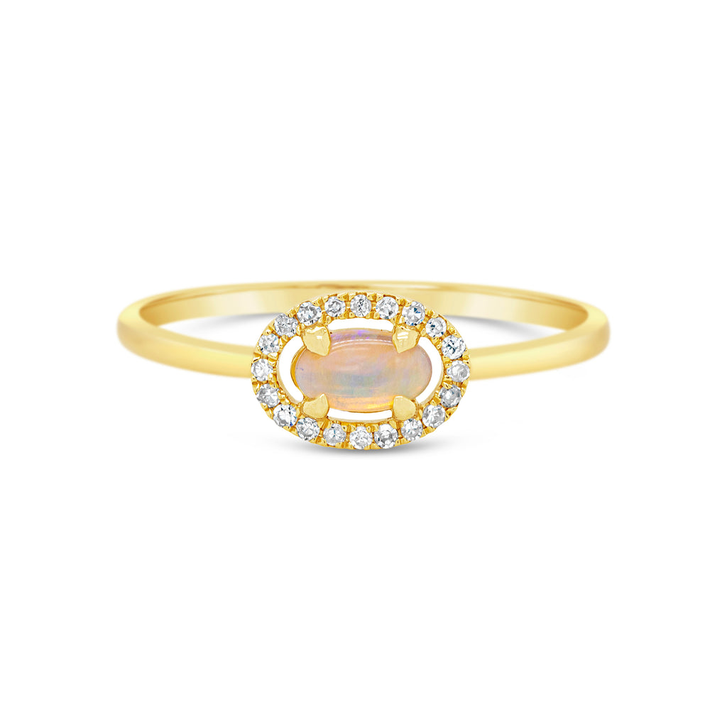 14k Yellow Gold Opal and Diamond Halo Ring