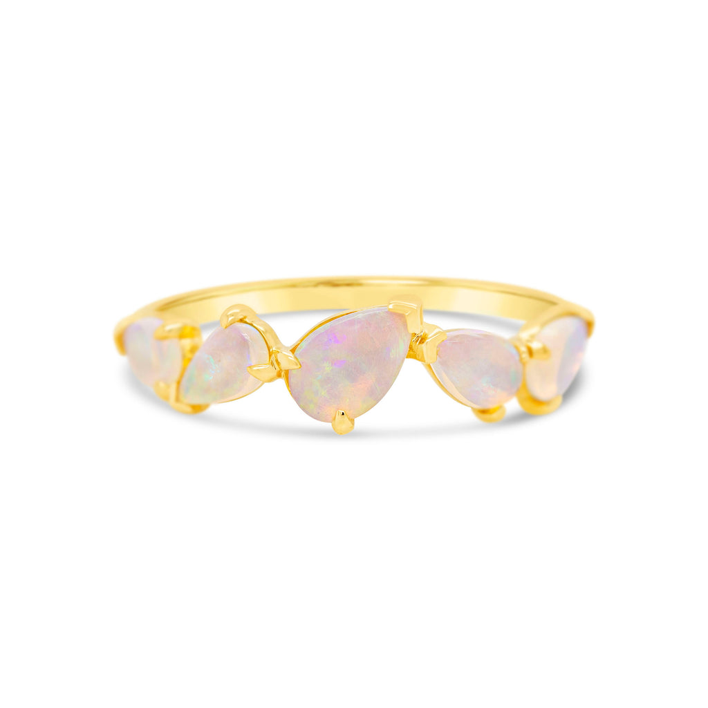 14k Yellow Gold Pear Shaped Opals Band Ring