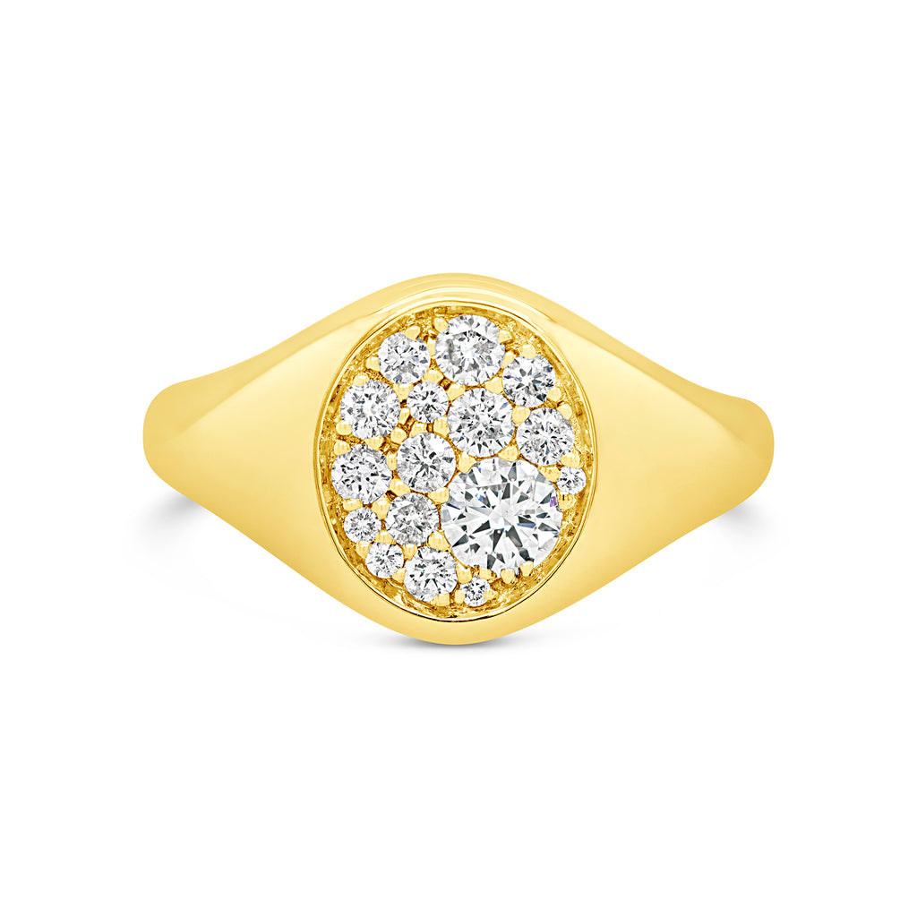 14k Yellow Gold Oval Pave Diamond Signet Ring